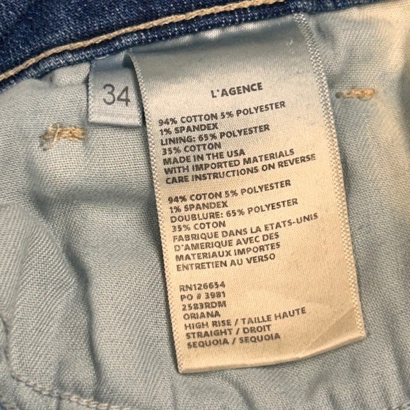 L'AGENCE Oriana High Rise Straight‎ Leg Jeans Dark Wash Denim Size 34 READ - Picture 5 of 15